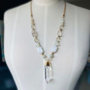 Chunky Gemstone‎ Necklace with Quartz Crystal Pendant